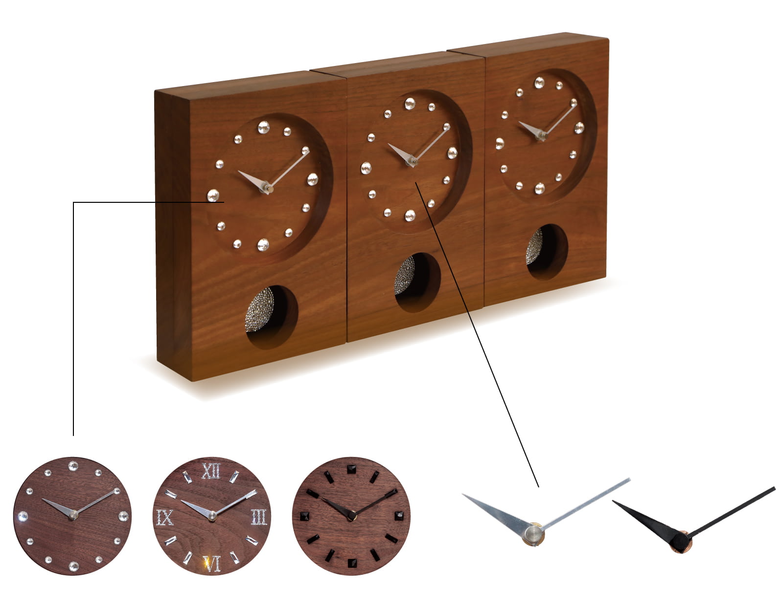 文字盤のクリスタルが美しい三連時計【Crystal】