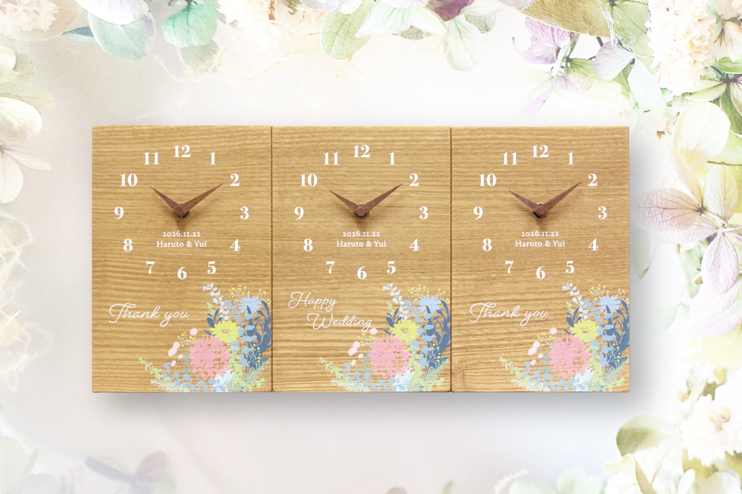 【Bouquet】永遠に咲く花束が明るく彩る三連時計。