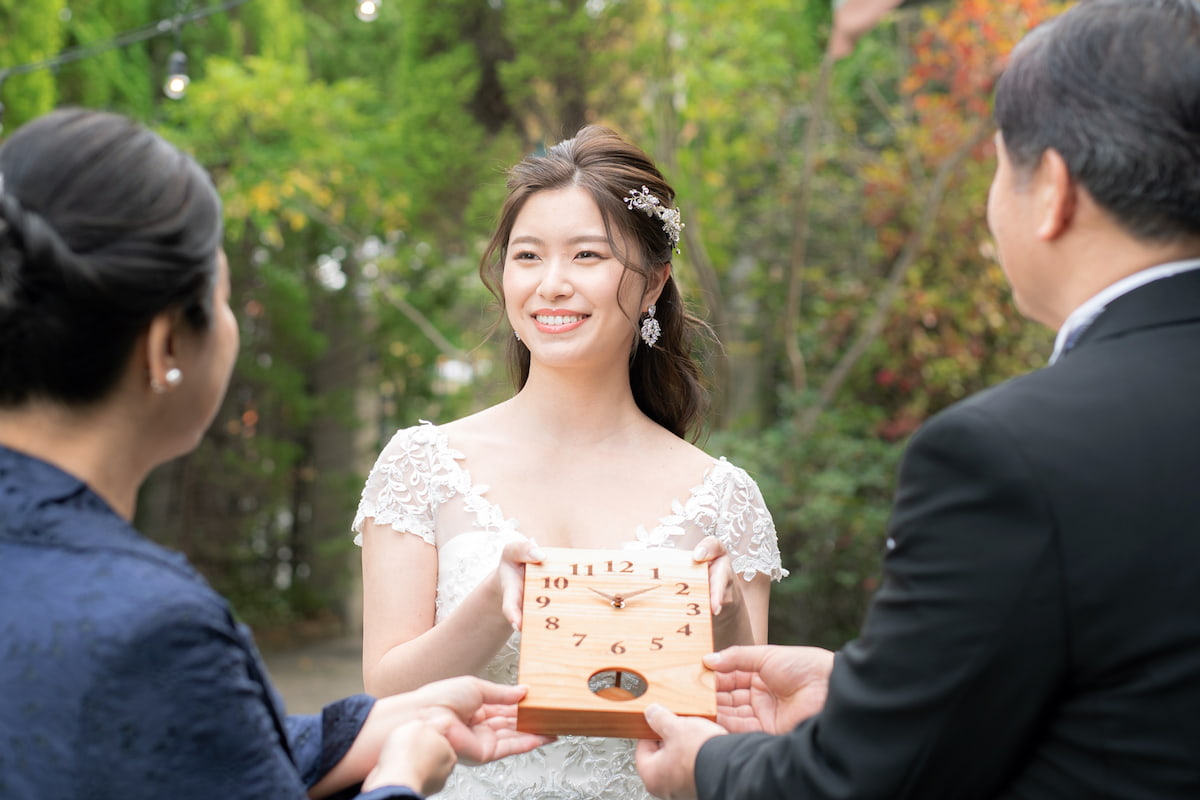 結婚式の両親プレゼント 絆と感謝を伝える両親贈呈品 三連時計