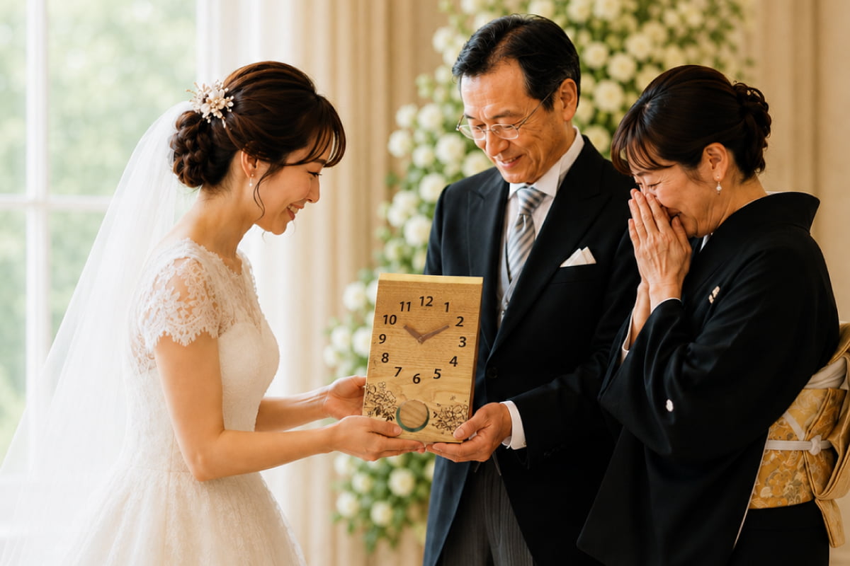 結婚式の両親プレゼント 絆と感謝を伝える両親贈呈品 三連時計